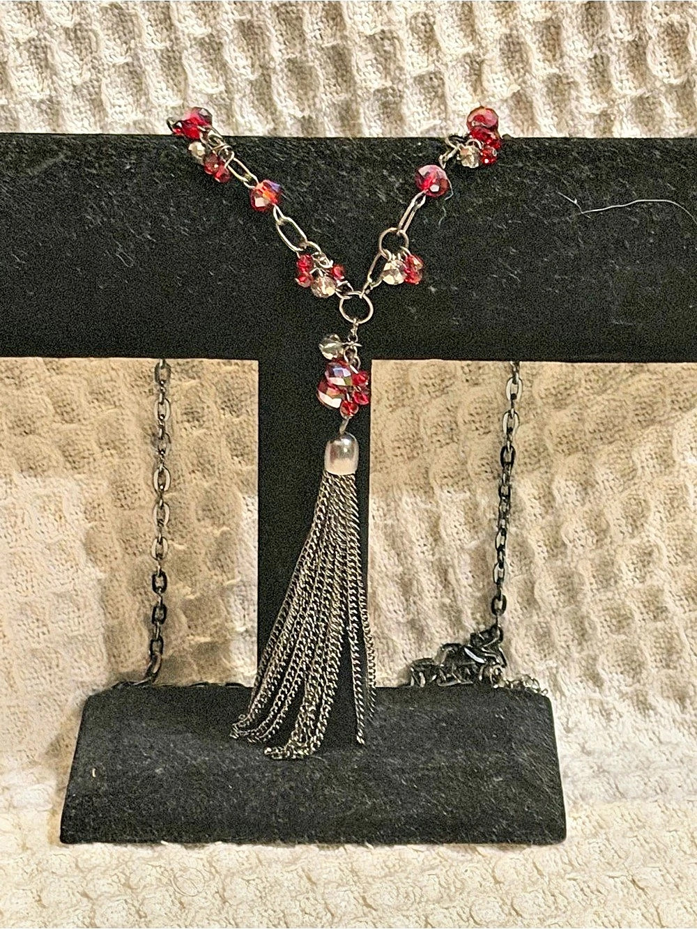 Red Beaded Tassel Necklace